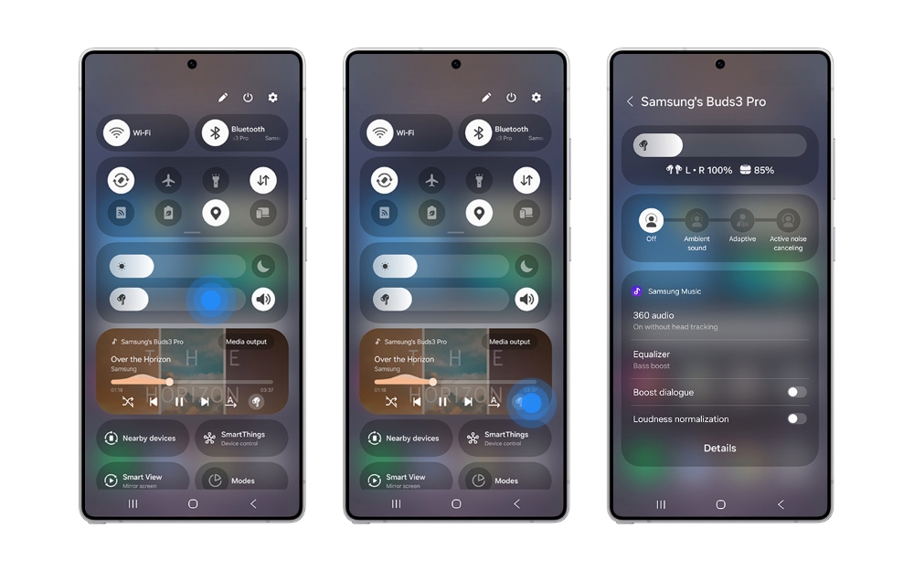 Muligheder for at starte det nye kontrolpanel til hovedtelefoner i One UI 7.0