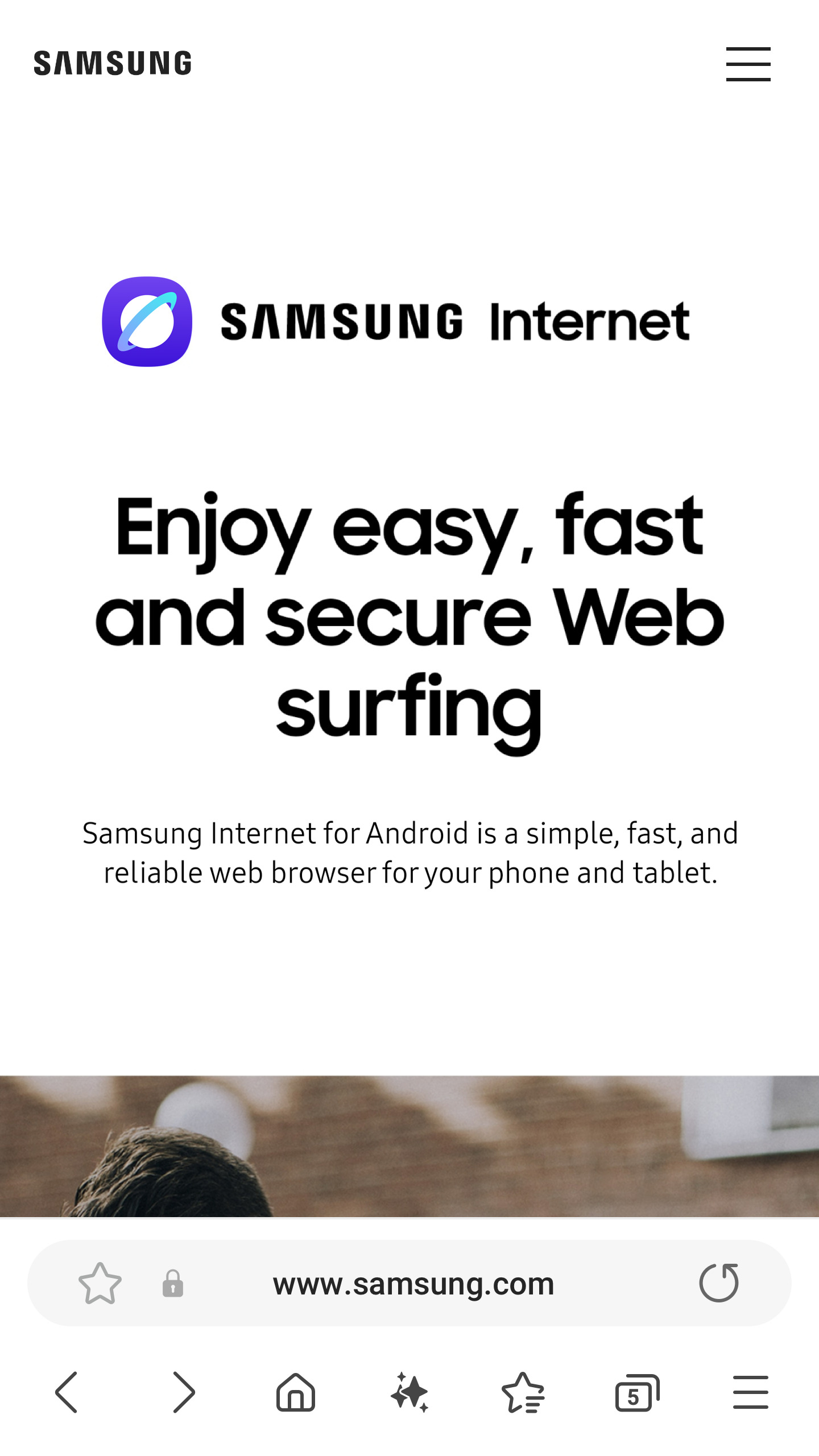 Screenshot of Samsung browser for Galaxy Fold 7