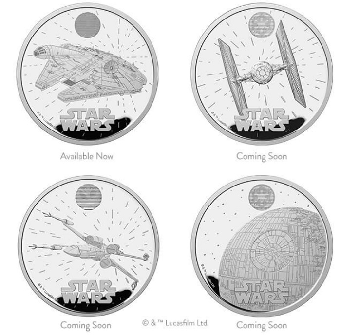 Den britiske mønt har udgivet en numismatisk kollektion med tre ikoniske rumskibe og Dødsstjernen fra Star Wars.-4