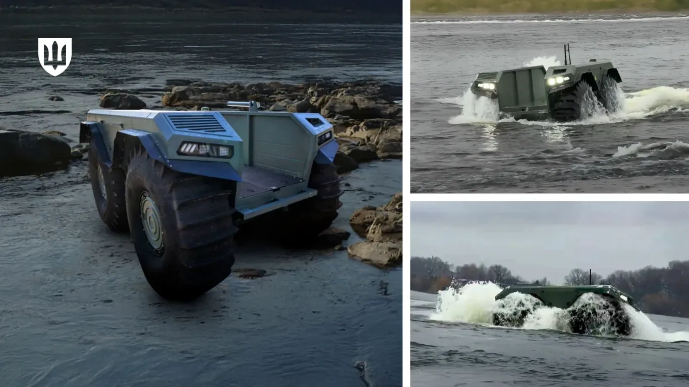 UNEX UGV amfibisk ubemandet luftplatform, illustration af Ukrainas forsvarsministerium.