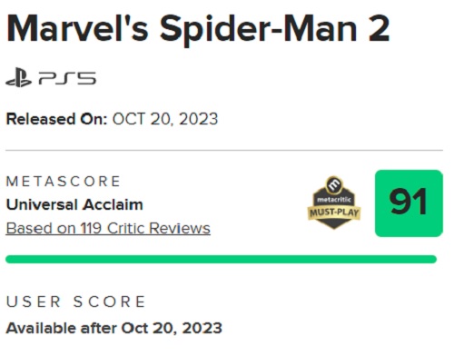 100% af anbefalingerne taler for sig selv: anmelderne er begejstrede for Marvel's Spider-Man 2 og roser Insomniac Games for deres fremragende arbejde.-3