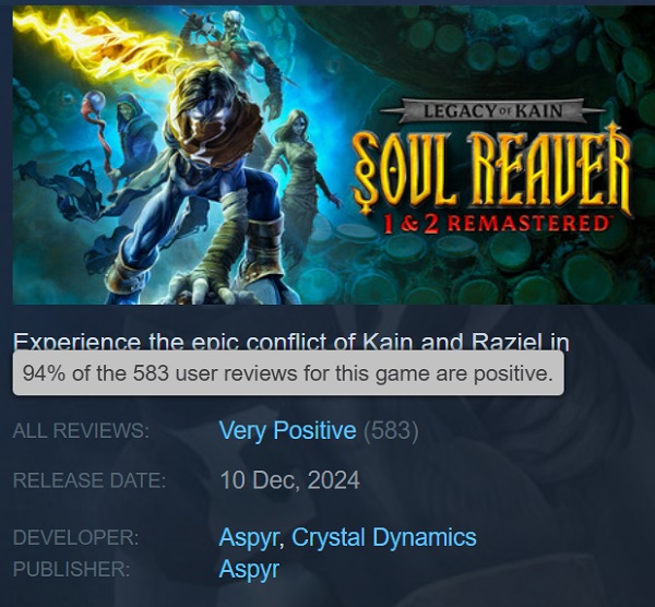 Steam-spillernes anmeldelser af Legacy of Kain Soul Reaver 12 Remastered